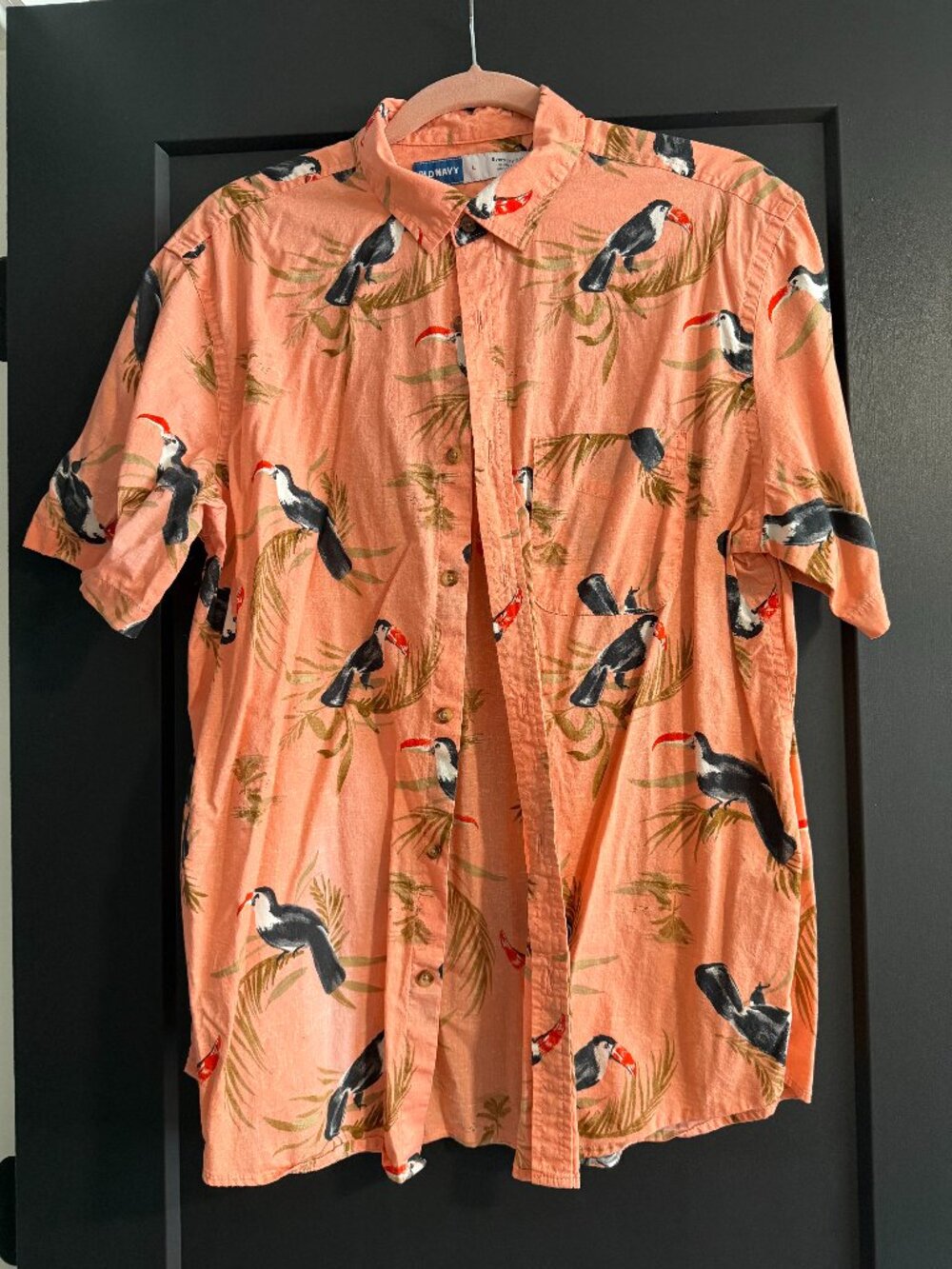 Old Navy Peach Toucan Button Down sz L